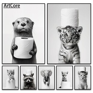 Animals Toilet Paper Living Room Murals Wall Art Posters