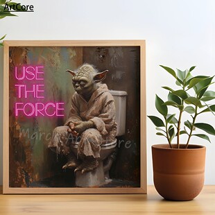 Funny Bathroom Art Poster Disney Yoda Wall Art Canvas Paint