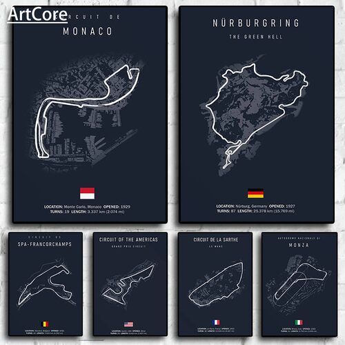 F1伊莫拉摩纳哥赛道壁画北欧海报