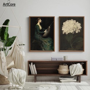 Vintage Flower Oil Painting Woman Poster Rose Floral Garden