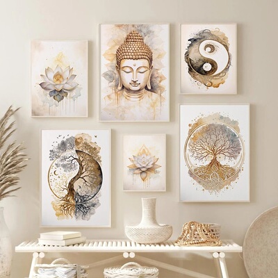 Nordic Tree of Life &Buddha Modern Buddhist Lotus Art Poster