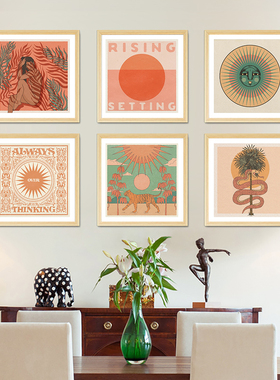 Square Poster Prints Boho Abstract Woman and Leopard Snake