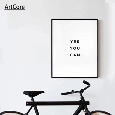 Yes You Can Motivational Phrase Minimalist Quotes Art Poster