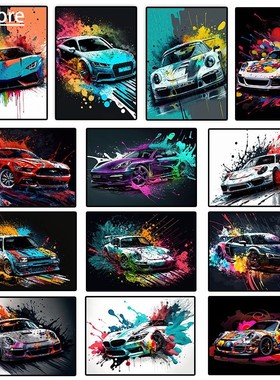 Colorful Vehicles Poster Art Pop Graffiti Lurxry Cars Murals