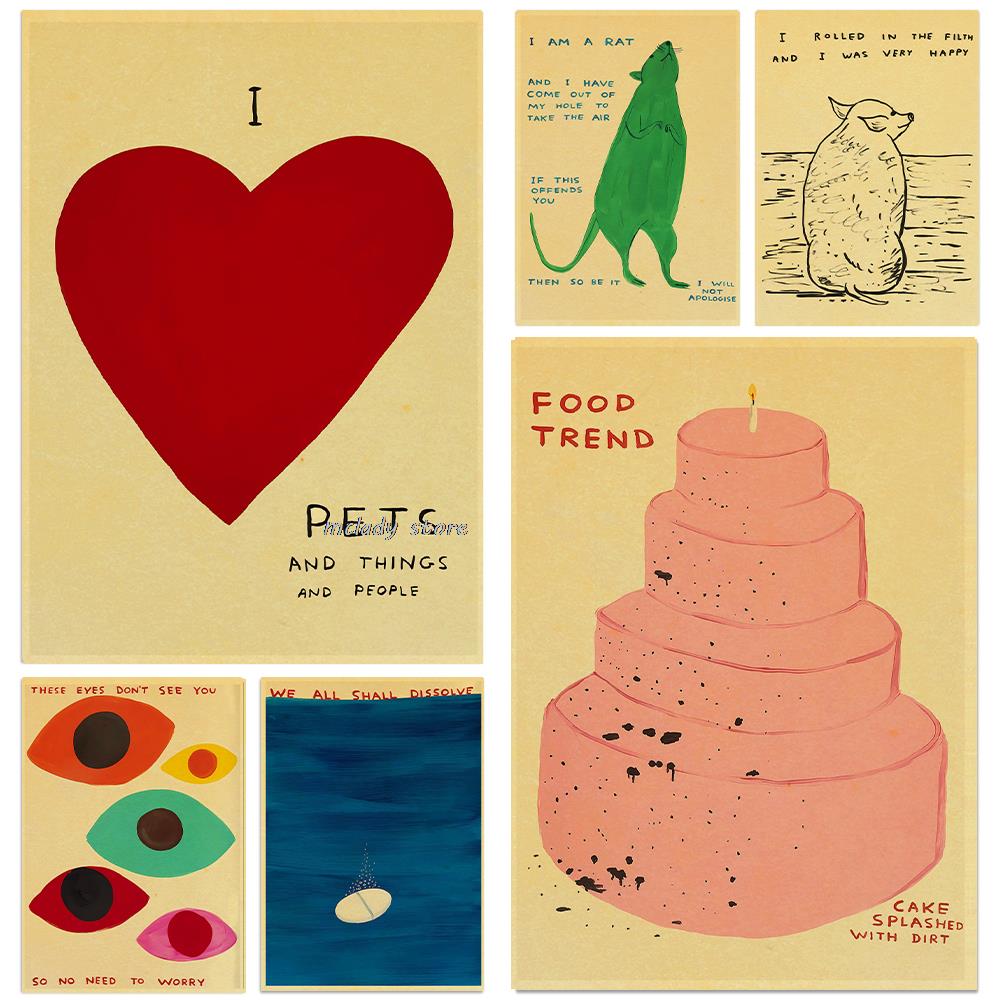 Vintage David Shrigley Art Nordic Poster Prints Decor
