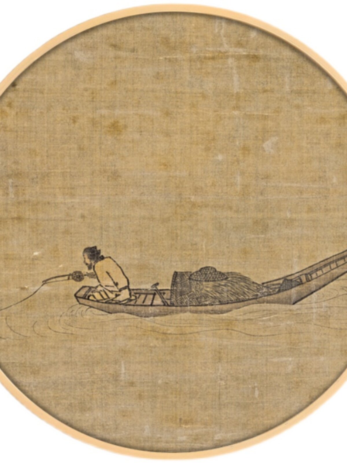 宋马远寒江独钓图新中式圆形玄关装饰画复古沙发简约现代茶室挂u.