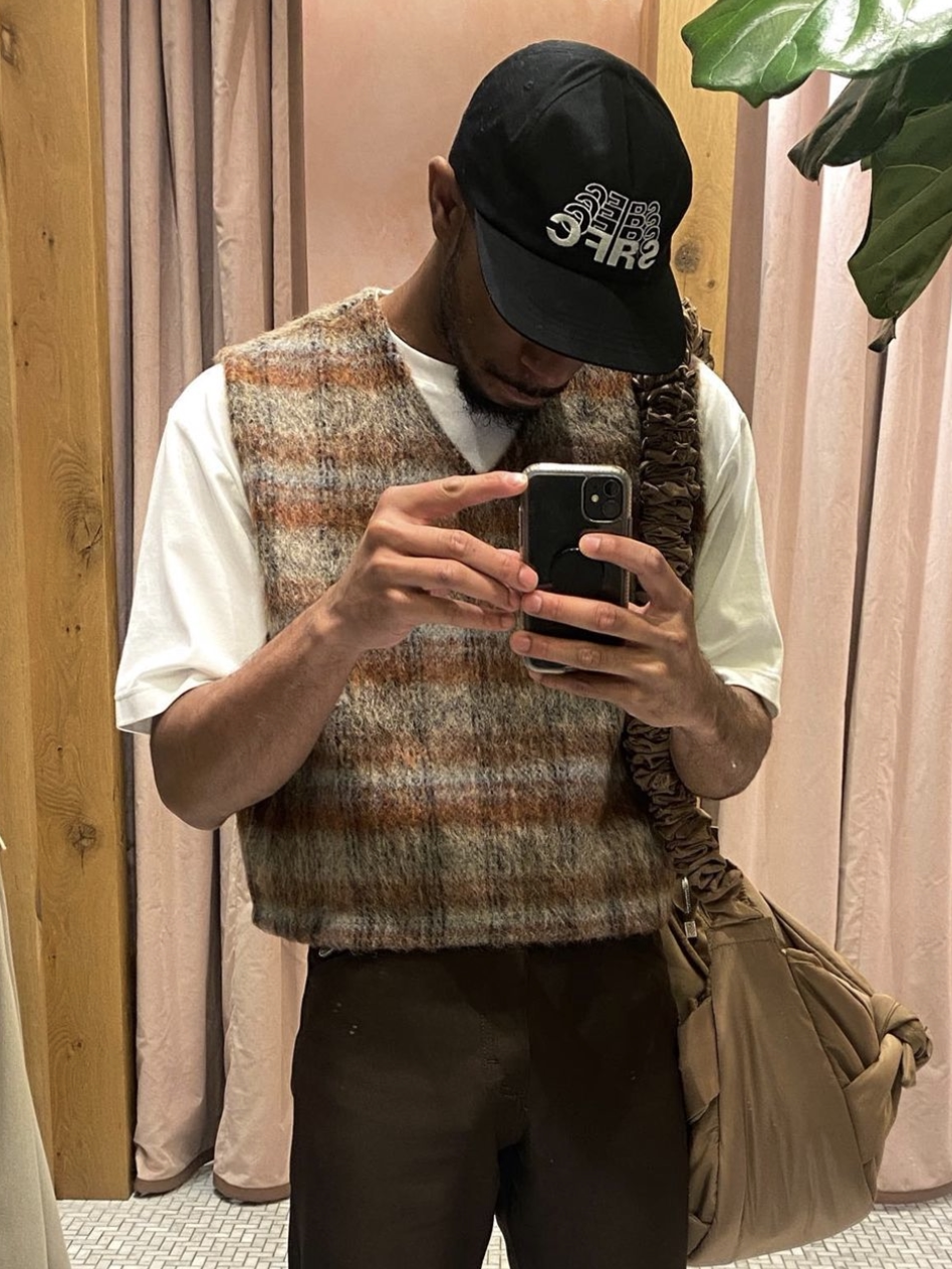 남성용 및 여성용 레거시 맞춤형 모헤어 스트라이프 체크 무늬 니트 반팔 울 혼방 조끼 재고 있음