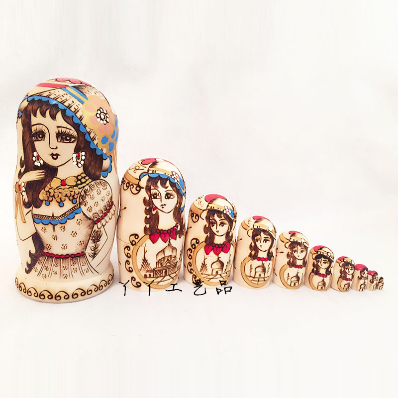 【包邮】十层美女俄罗斯套娃木制玩具礼品许愿娃娃情人节生日礼物