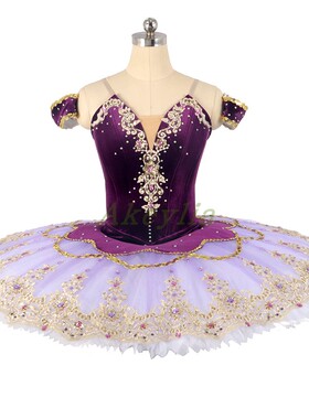 Akeylia 深紫色专业芭蕾tutu鱼骨立体分体式国际芭蕾舞比赛帕基塔