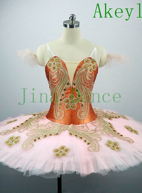 橙色专业芭蕾比赛tutu裙量身定制成人芭蕾舞表演出硬纱蓬蓬裙直销