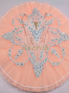 粉橙色专业芭蕾tutu裙量身定制芭蕾舞表演服浅绿色蓬蓬裙儿童成人