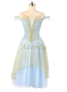 Jina dance 蓝金色芭蕾舞浪漫长裙软纱儿童成人款式量身定制宫廷