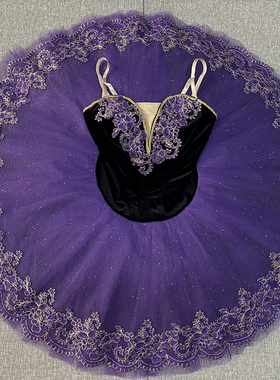 Akeylia 黑紫色芭蕾舞裙7层硬纱丝绒面料手工ballet tutu定制