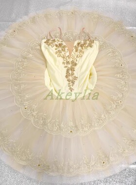 Akeylia 帕基塔tutu表演出服简版奶油浅金色手工盘裙比赛汇演考级