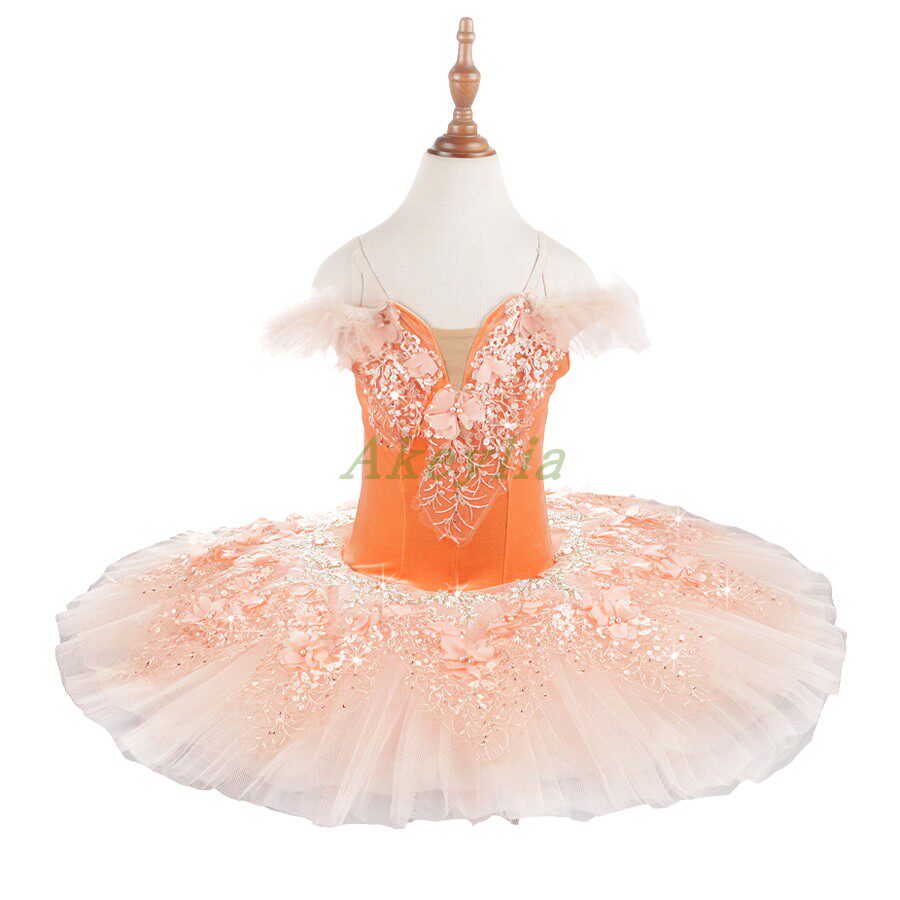 新款亮橙色芭蕾演出服tutu睡美人公主团体成人大型比赛服装盘裙