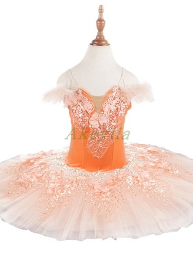 新款亮橙色芭蕾演出服tutu睡美人公主团体成人大型比赛服装盘裙