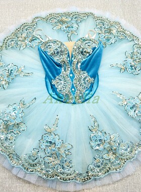 蓝绿色tutu简易款芭蕾舞表演比赛服装仙女娃娃粉色款闪亮片丝绒