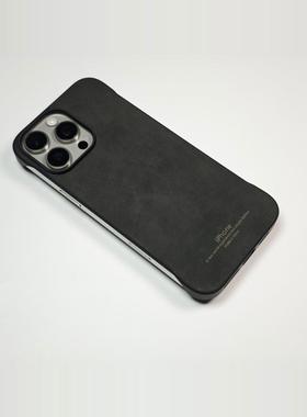 苹果13pro/14Pro/15pro/16promax原装手感壳磁吸半包手机壳磨砂超薄防滑保护壳防摔无边框磨毛翻毛皮外壳