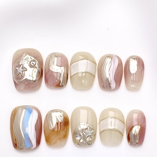 秋冬新款 超短梯猫眼晕染美拉德小香风高级美甲 纯手工穿戴甲短款