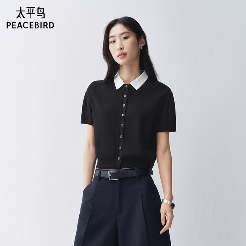 【商场同款】太平鸟26夏季新款通勤撞色短袖针织开衫女A1EDG2120