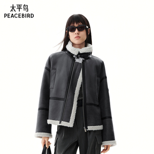 太平鸟年冬季款仿毛翻领外套A3AEE4346