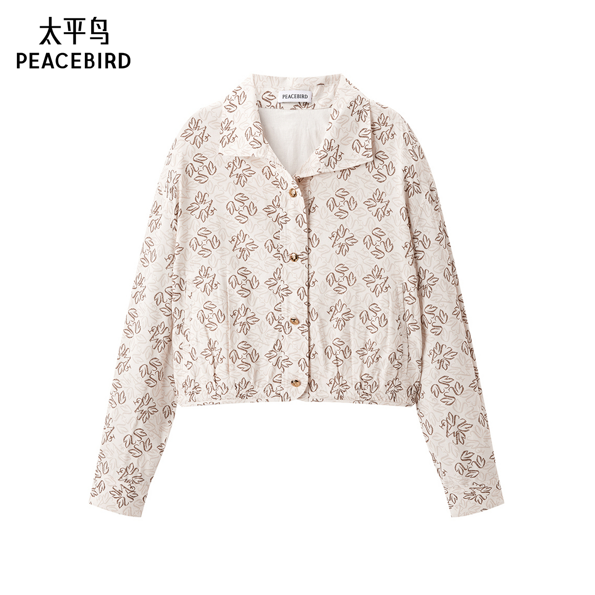 太平鸟女装年春秋季新款纹样韩版时尚休闲翻领衬衫A1CAE1505