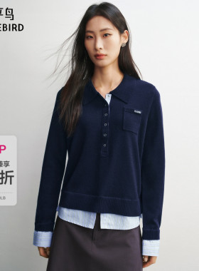 【商场同款】太平鸟高质感羊毛混纺假两件翻领针织衫女A1EEG1209