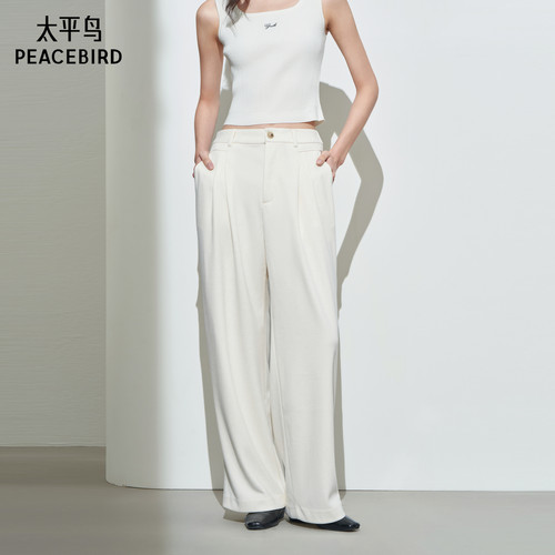 太平鸟年冬季款醋酸羊毛直筒裤A1GBE4454