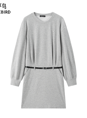 太平鸟灰色卫衣连衣裙女2025新款针织圆领通勤连身裙女A3FAF120T
