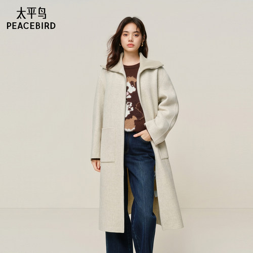 【商场同款】太平鸟甄绒系列廓形立体大翻领羊绒大衣女A3AAF4459