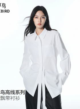 【商场同款】太平鸟25秋季新款廓形长绒棉飘带长袖衬衫A1CAF3423