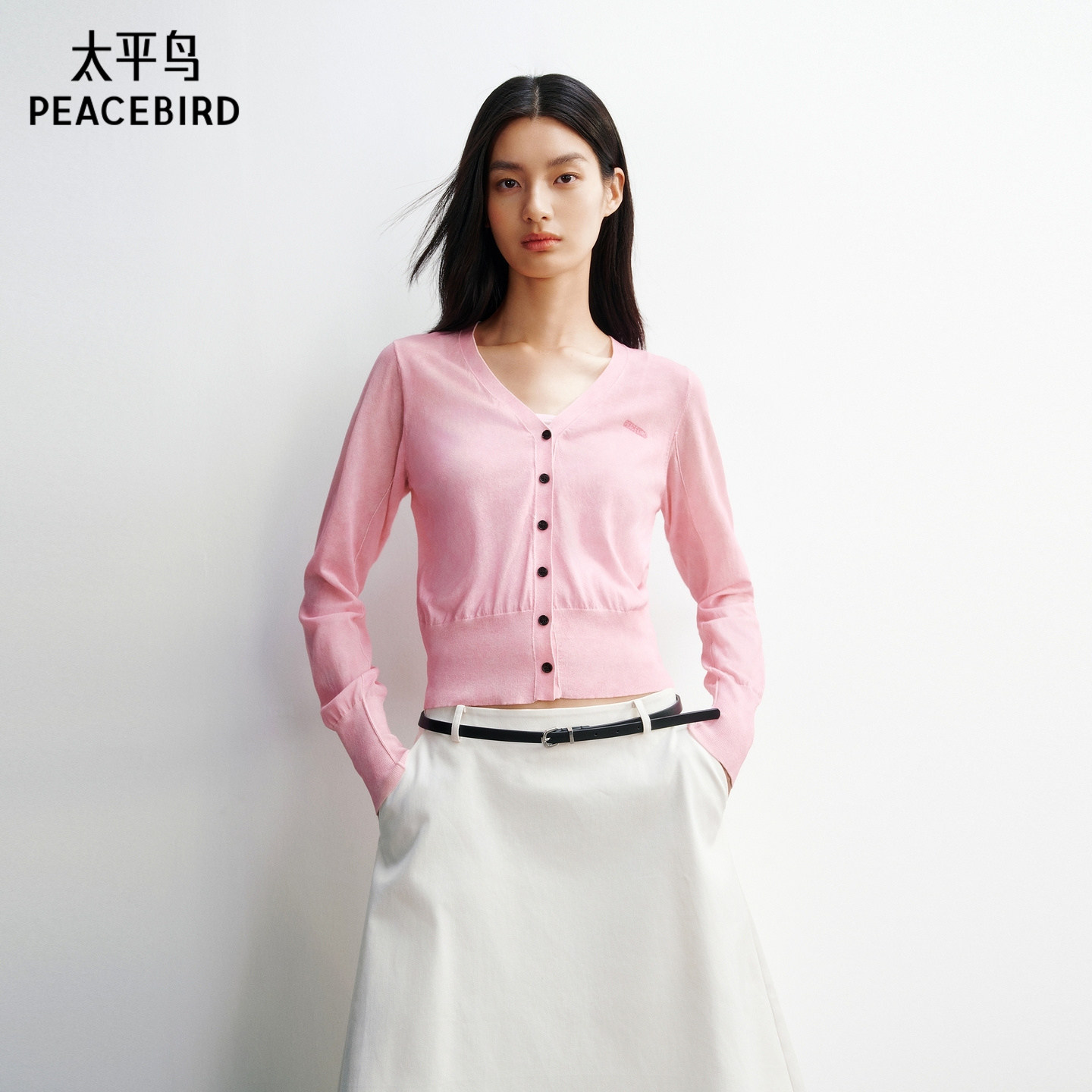 【商场同款】太平鸟V领针织开衫26春季新款仿水洗毛衫女A3EDG