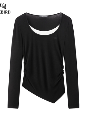 【商场同款】太平鸟25秋季新款兰精天丝撞色修身纯色T恤A1CPF330C