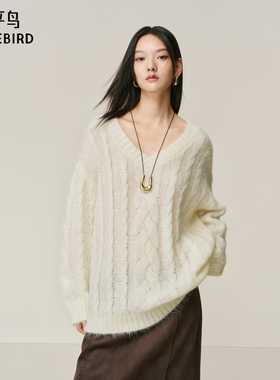 【商场同款】太平鸟新款高品质羊绒混纺绞花长款针织衫A1EEF4516