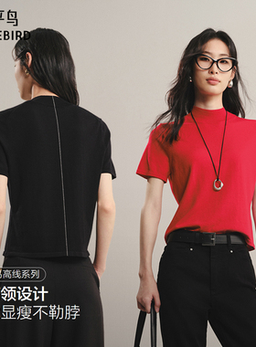 【商场同款】太平鸟25秋新三醋酸短袖半高领针织套衫A1EEF3409