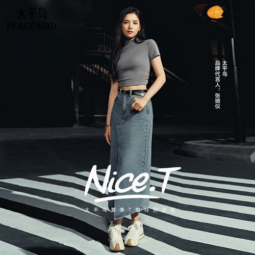 【张婧仪同款】太平鸟女装2024夏季款短袖醋酸天丝T恤A1CNE2102