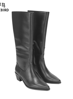 【商场同款】太平鸟2025年新款时尚牛皮长筒靴女品质感A1ZCF4275