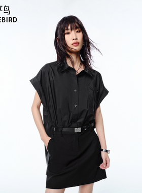 【商场同款】太平鸟工装风衬衫连衣裙2025夏新款短裙黑A3FAF2149