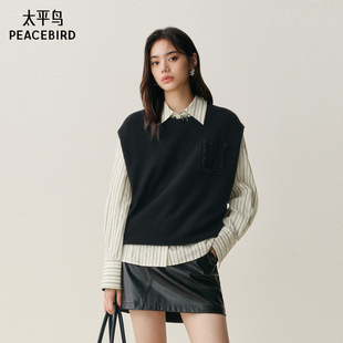 新款 太平鸟25冬季 兔毛混纺假口袋针织背心A3EFF4166 商场同款
