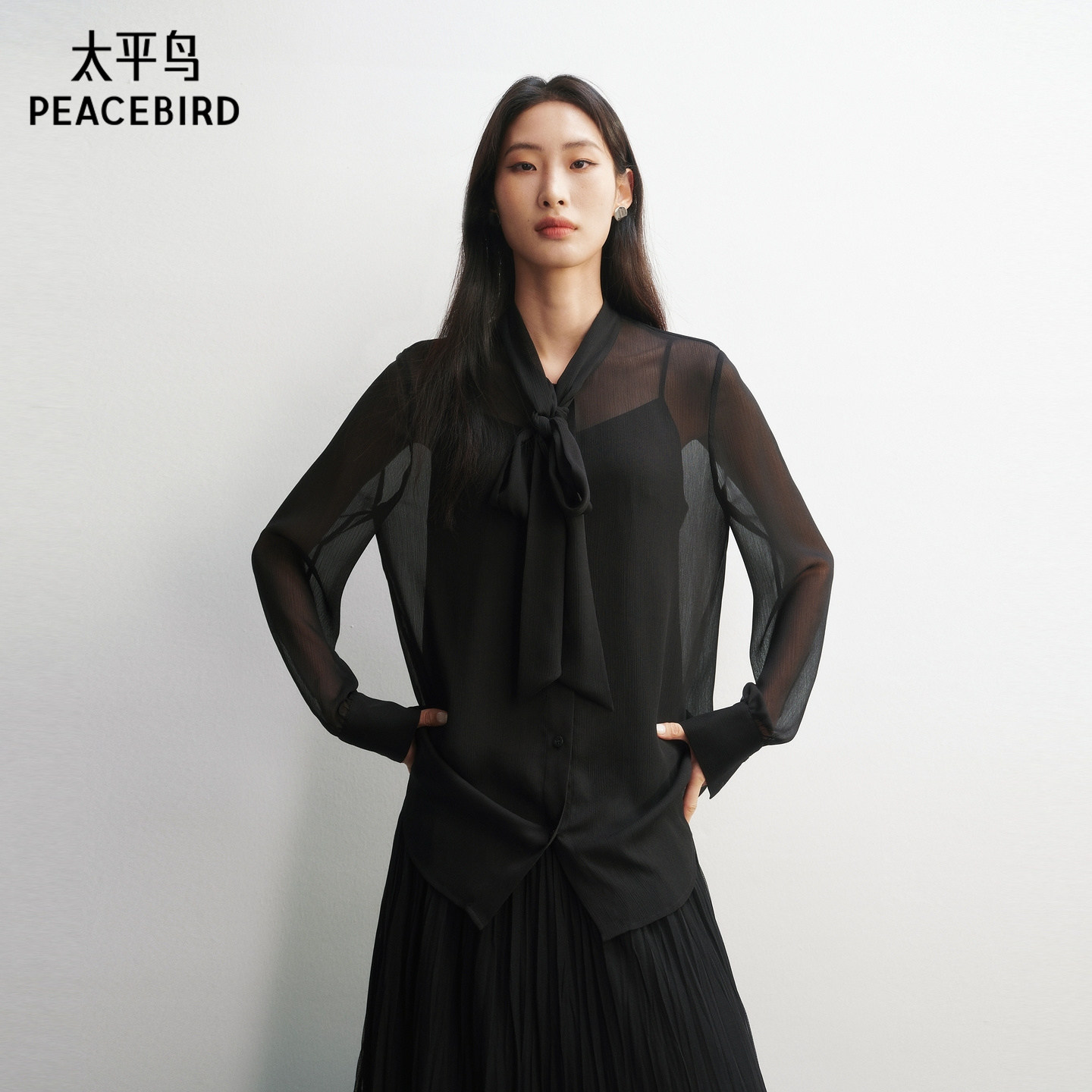 【商场同款】太平鸟26春季新款雪纺飘带长袖衬衫含内衬A1CAG1258,女装/女士精品,衬衫,淘宝优惠券,粉丝福利购,淘宝优惠卷