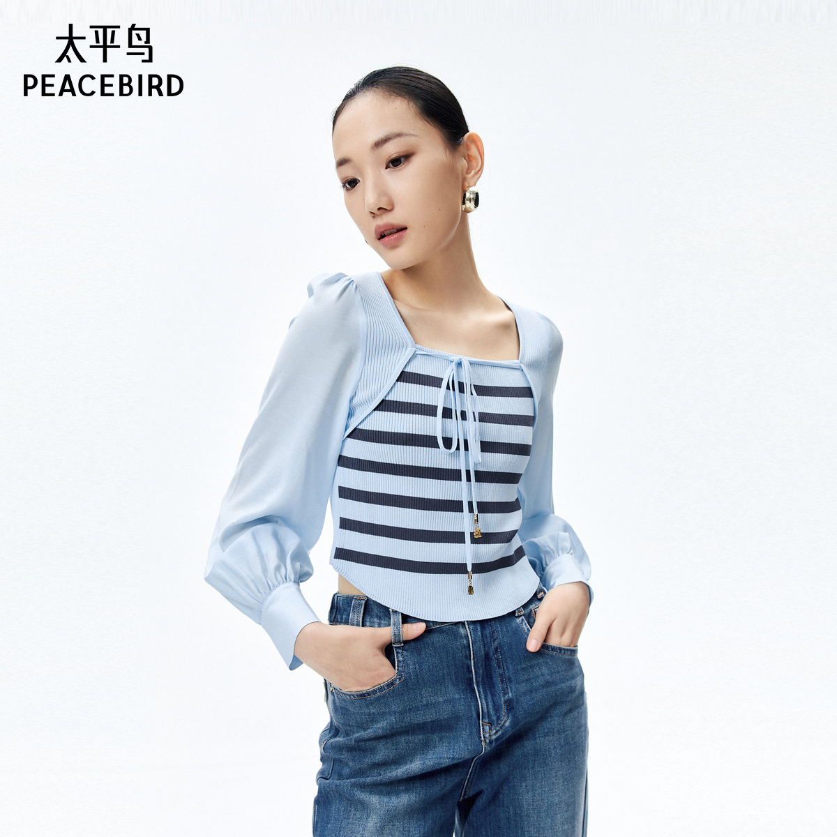 上衣PEACEBIRD/太平鸟拼接