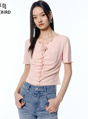 【商场同款】太平鸟女装2024年夏季款木耳边针织衫A1CNE2648