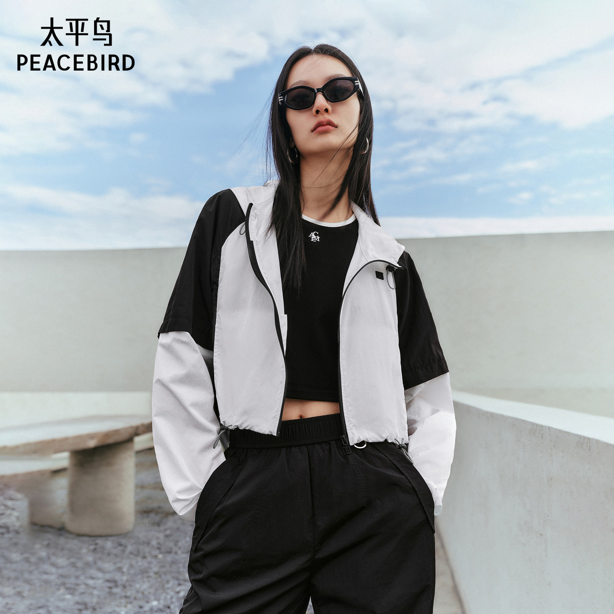 太平鸟轻薄透防紫外线防晒外套女套装夏装新款时尚撞色防晒衣