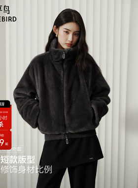 太平鸟仿貂皮外套环保仿皮草女