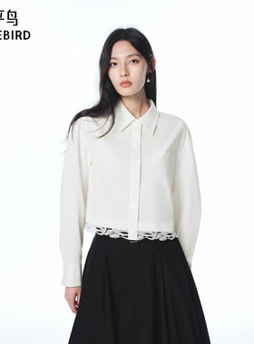 【商场同款】太平鸟25秋新款通勤短款蕾丝拼接长袖衬衫A3CAF3259