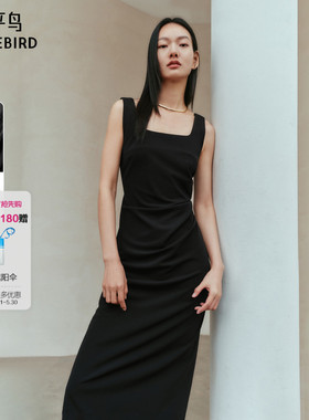 太平鸟女装黑色吊带连衣裙女夏赫本风无袖小黑裙气质收腰显瘦长裙