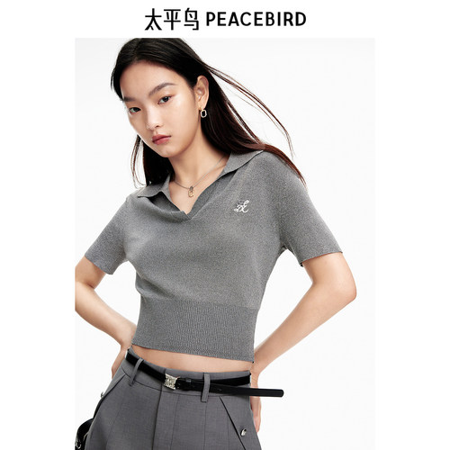 太平鸟女装夏季新款百搭夹花线套衫A1EEE2177
