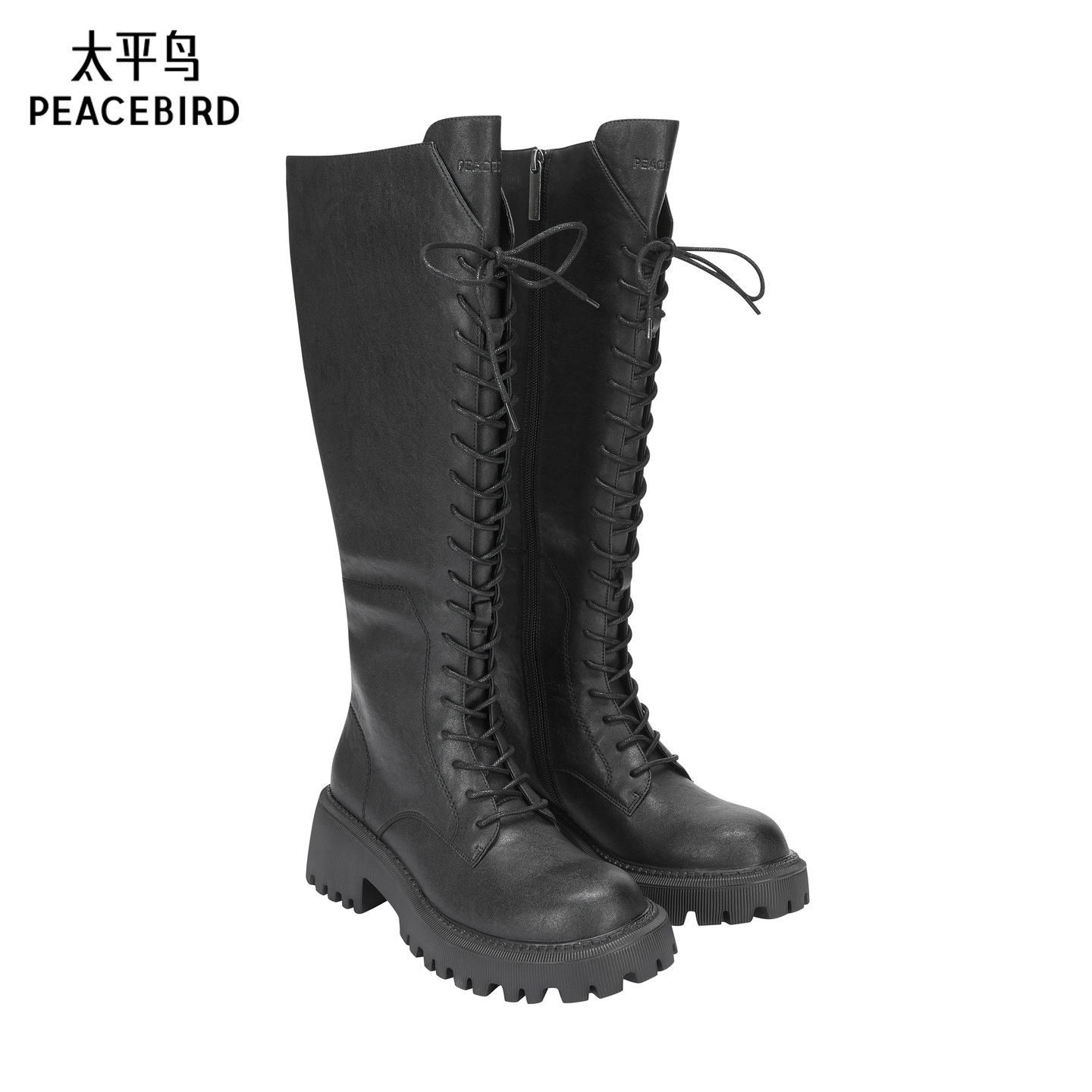 【商场同款】太平鸟2025年新款时尚黑色马丁靴长筒靴女A3ZCF4284