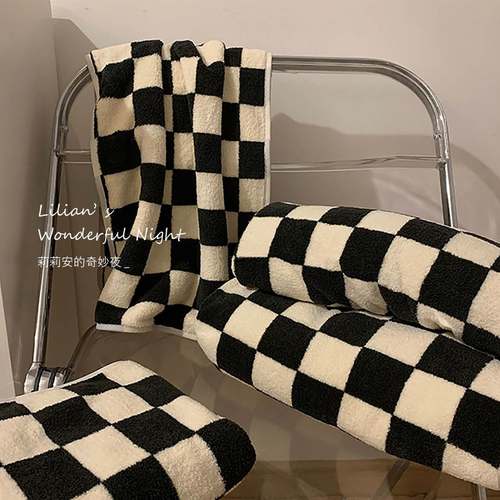 轻奢吸水新款棋盘格毛巾浴巾套装