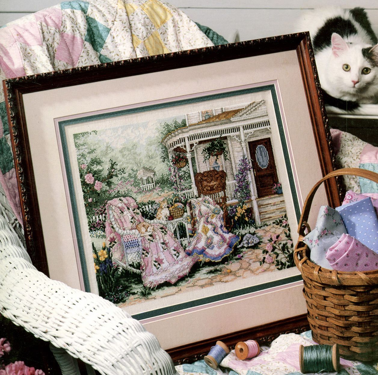 法国套件晒被子藤椅欧美风十字绣